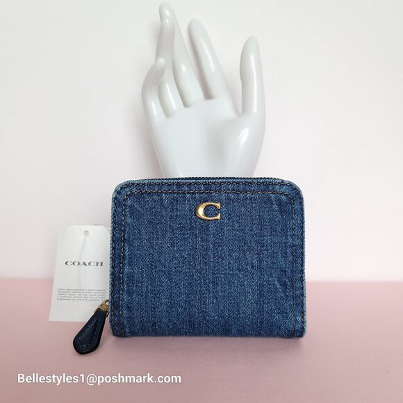 COACH Billfold Small Wallet in Denim Fabric- Deep Blue color⭐ - Picture 6 of 16
